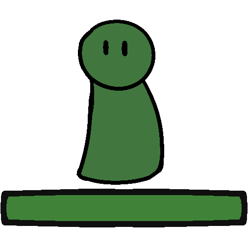 A green figure standing above a green bar.